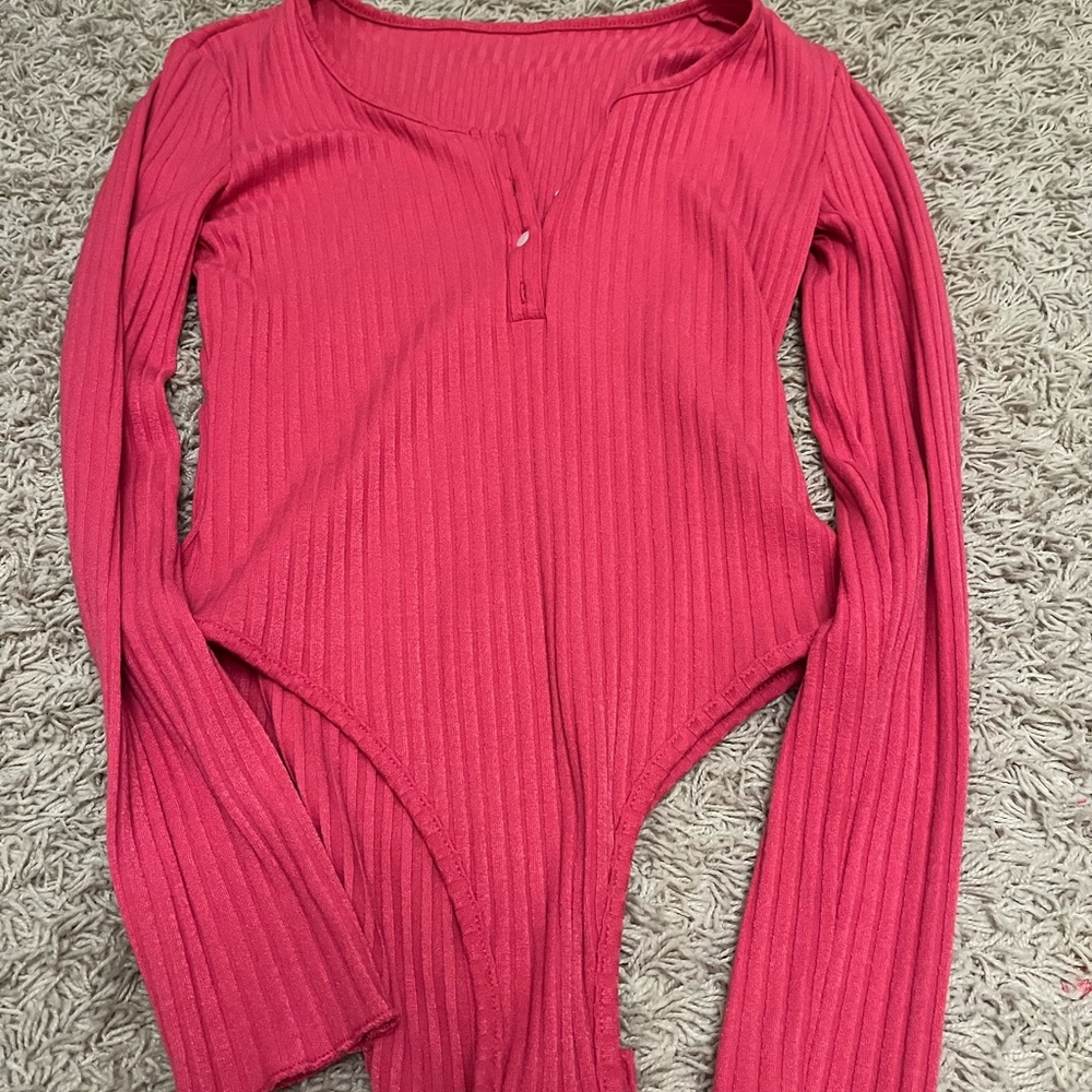 Women's Ribbed Pink Bodysuit